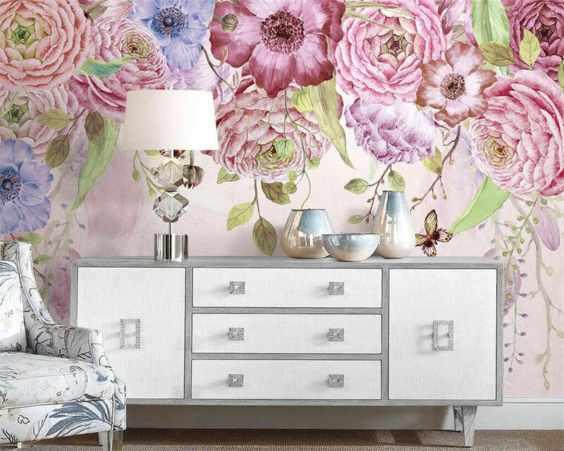 Beibehang Kustom Modern Baru Tangan-dicat Bunga Cat Air Dalam Ruangan Pastoral Kupu-kupu Bunga Latar Belakang Wallpaper Kertas Peint