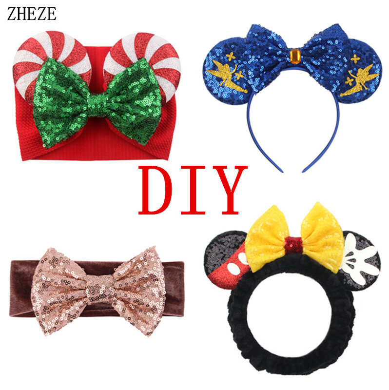 25Pcs/Lot 5" Glitter Big Barrettes Sequins Hair Bow Without/With Clips DIY Hair Accessories For Mouse Ears Headband