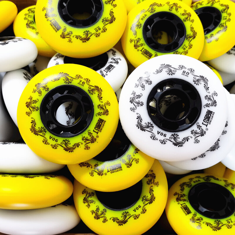 Seba-ruedas de patines en línea blancas/amarillas, neumáticos duraderos de estilo libre 90A, 72mm, 76mm, 80mm, 8 unidades
