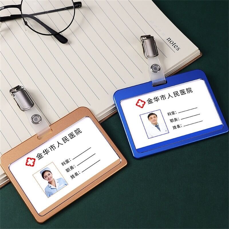 Portatarjetas Horizontal de plástico para identificación de negocios, soporte para tarjetas, funda para el trabajo y la Oficina, con Clip