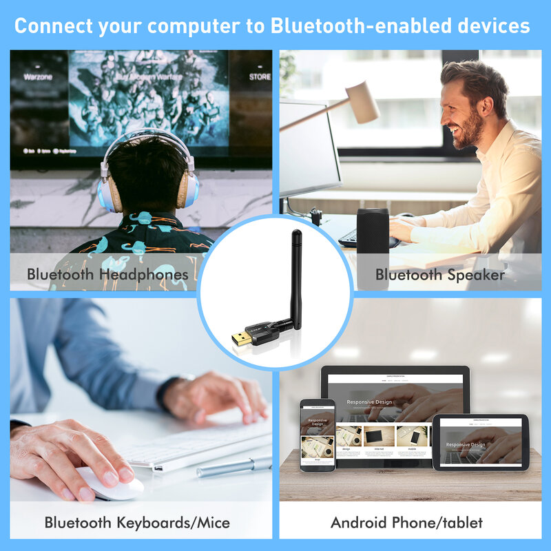 EDUP adattatore Bluetooth USB Bluetooth5.1 adattatore 100M Dongle Bluetooth a lungo raggio EDR ricevitore Wireless Transfer per PC e Desktop