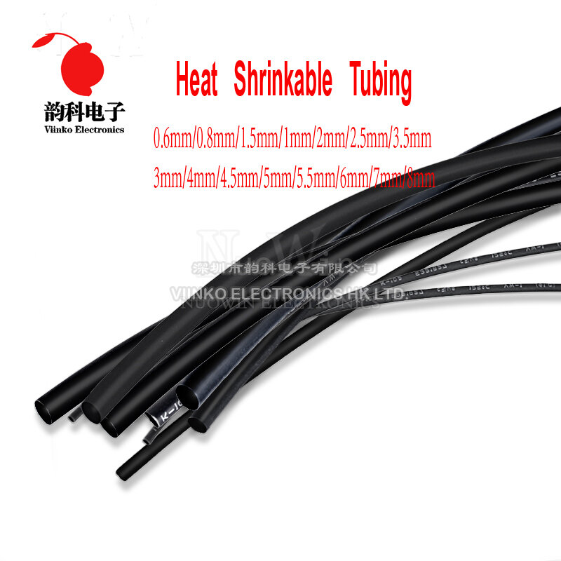 1 Meter/lot 2:1 Black 1mm 1.5mm 2mm 3mm 4.5mm 10mm 25mm 30mm 40mm 90mm Heat Shrink Heatshrink Tubing Tube Sleeving Wrap Wire