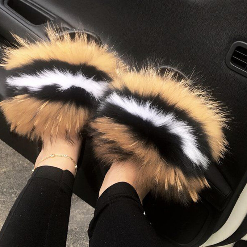Nieuwe Aankomst Meisje Luxe Pluizige Bont Slippers Dames Indoor Warm Furry Fur Slippers Vrouwen Verbazingwekkende Pluche Bont Slides Groothandel hot