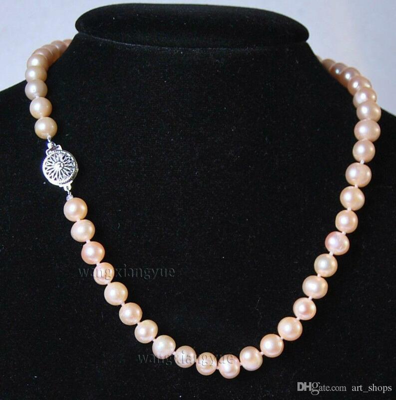 2017 new Charming!8-9MM Natural Pink Akoya Cultured Pearl necklace 18"