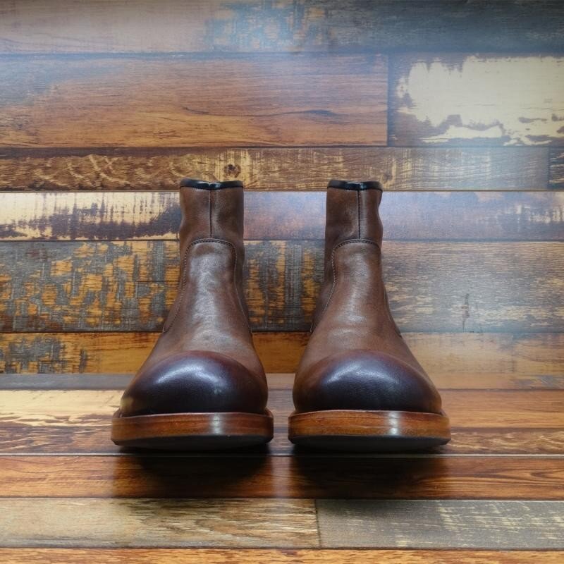 Bottes de rinçage rondes vintage pour hommes, cuir de vachette véritable, chaussures d'équitation de moto, fermeture éclair, travail d'affaires, chaussures de sécurité, luxe italien