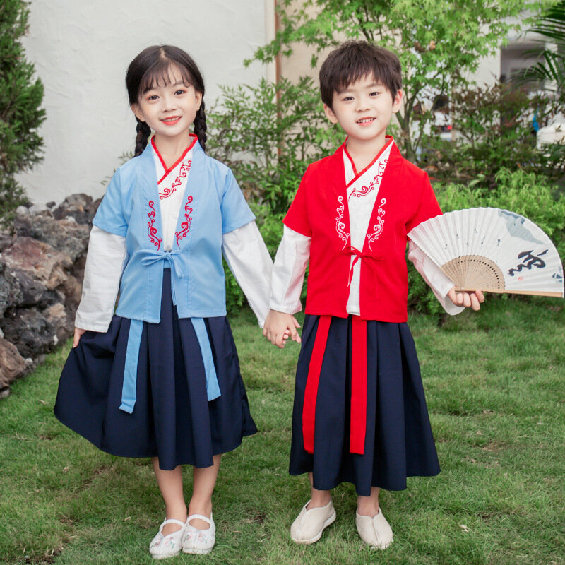 ฤดูใบไม้ร่วงใหม่ผ้าฝ้ายจีน LOVELY Girls เย็บปักถักร้อยโบราณ Hanfu เด็กแบบดั้งเดิม Tang ชุดดำเนินการเครื่องแต่งกาย