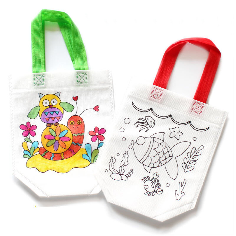 2019 mochila infantil artesanal, bolsa de armazenamento de grafite ecológico para crianças, jardim de infância, pintura colorida, brinquedos para aprendizado