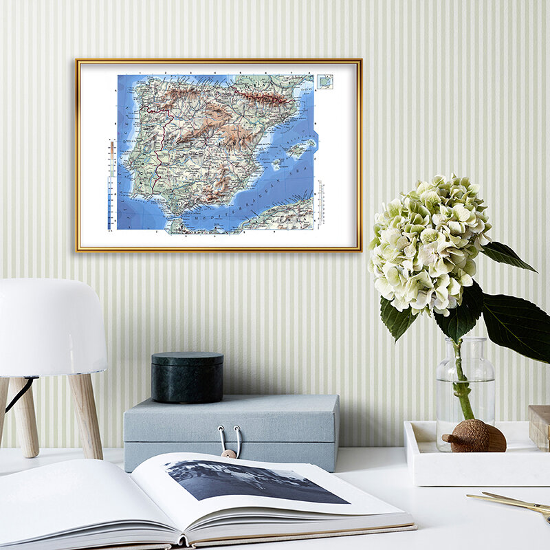 إسبانيا خريطة الطبوغرافية 59*42 سنتيمتر قماش اللوحة غير المؤطرة يطبع صور فنية للجدران غرفة المعيشة ديكور المنزل الفصول الدراسية لوازم