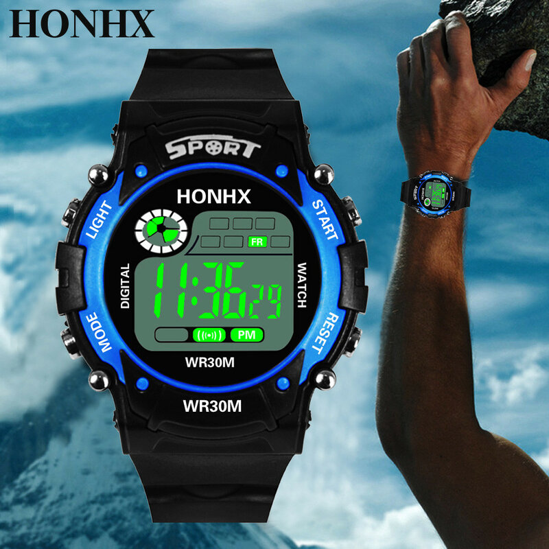 패션 남성 디지털 Led 아날로그 석영 알람 날짜 스포츠 손목 시계, 방수 발광 시계 기능