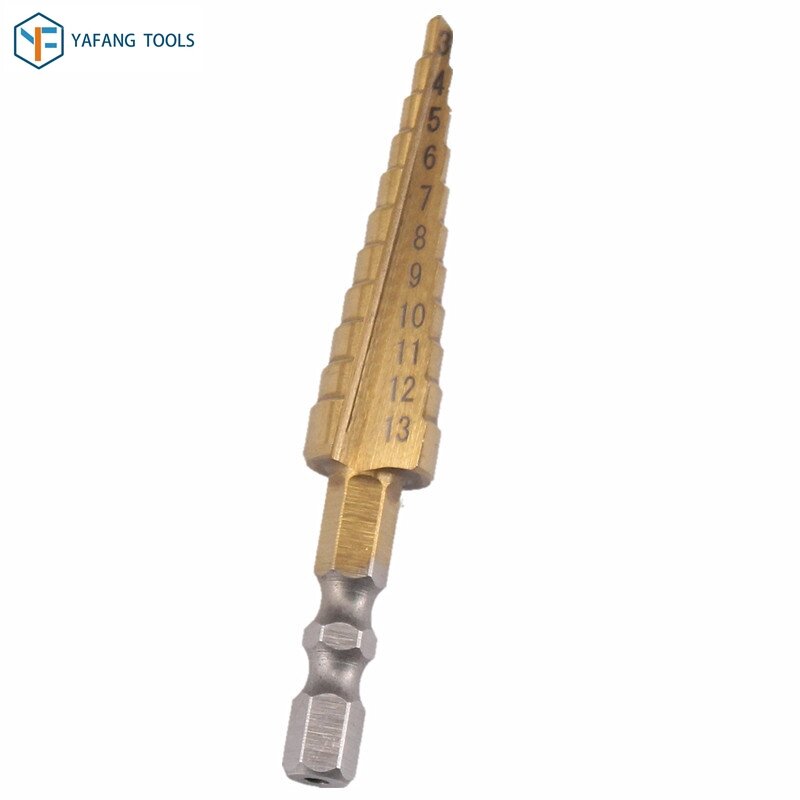 1pcs 3-13mm HSS Straight Groove Step Drill Bit Titanium Coated Wood Metal Plastic Hole Cutter Hex Core Drill Bit