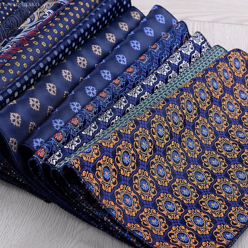 GUSLESON-pañuelos de seda para hombre, pañuelos con patrón de Cachemira, bolsillos cuadrados informales de negocios, pañuelos de boda, rojo y azul