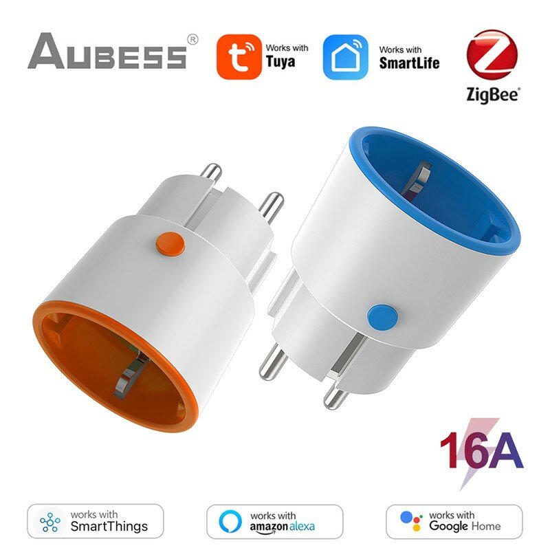 16A Tuya ZigBee 3.0 Smart Power Plug EU Smart Socket Energy Monitor Outlet Wireless Suara Remote Control Alexa Google Home