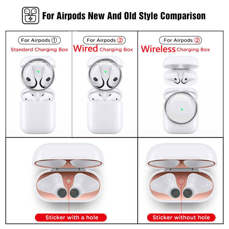Etiqueta protectora de polvo de Metal para Airpods 1 2 pegatinas protectoras de piel para AirPods de Apple 1 auricular caja de carga funda carcasa de piel