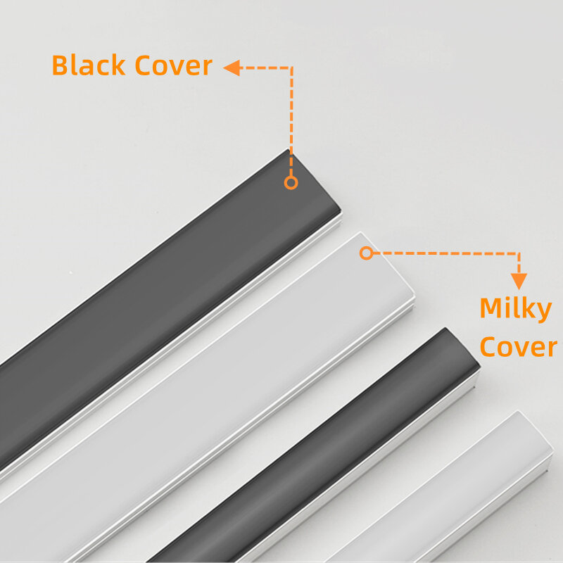 Black Led Aluminum Profile U/W/V With Milky PC Cover kitchen Cabinet Closet Lamp LED Strip Shelf Light Channel Holder Diffuser