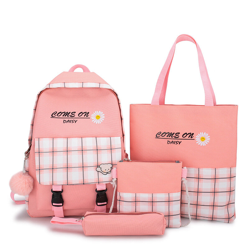 Weysfor 4-女性用バックパックピース/セット,キャンバスショルダーバッグ,女の子用プリントスクールバッグ,学生用バックパック