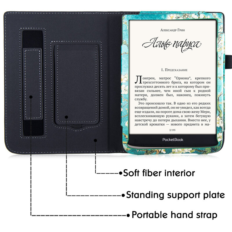 Premium PU Leather Stand Case para InkPad 3, Capa de Manga com Alça de Mão, Auto Sleep and Wake, PocketBook 740