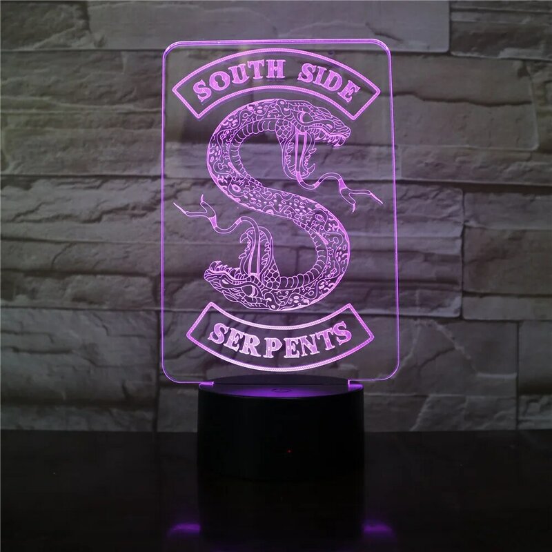 Insignias de serpiente Riverdale, luz de noche LED, decoración de serpientes del Sur, signo de cosas, accesorios de Riverdale, lámpara de mesa para dormitorio de regalo