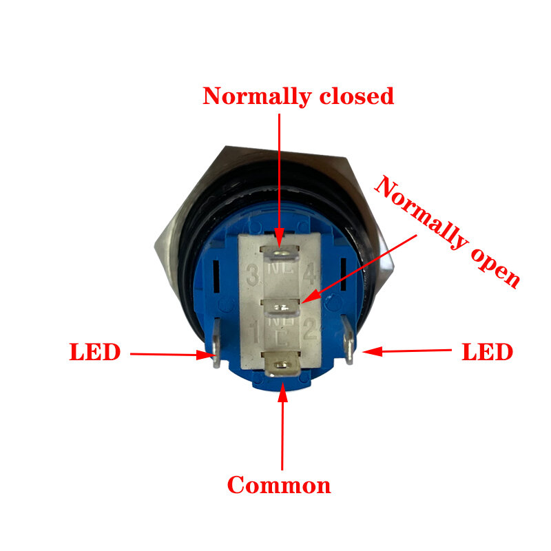 Interruptor de botão preto, impermeável, luz LED iluminada, interruptores momentâneos planos de metal, marca de energia, 5V, 12V, 24V, 12mm, 16mm, 19mm, 22mm