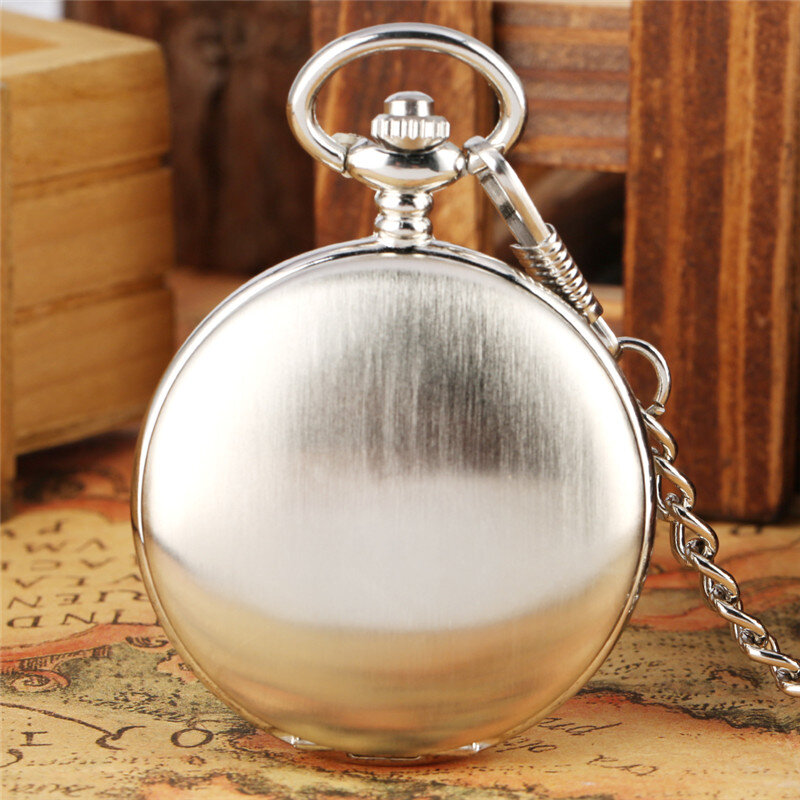 Orologio da tasca in argento antico liscio doppio cacciatore aperto Unisex a carica manuale orologi con ciondolo meccanico catena Neckalce reloj regalo