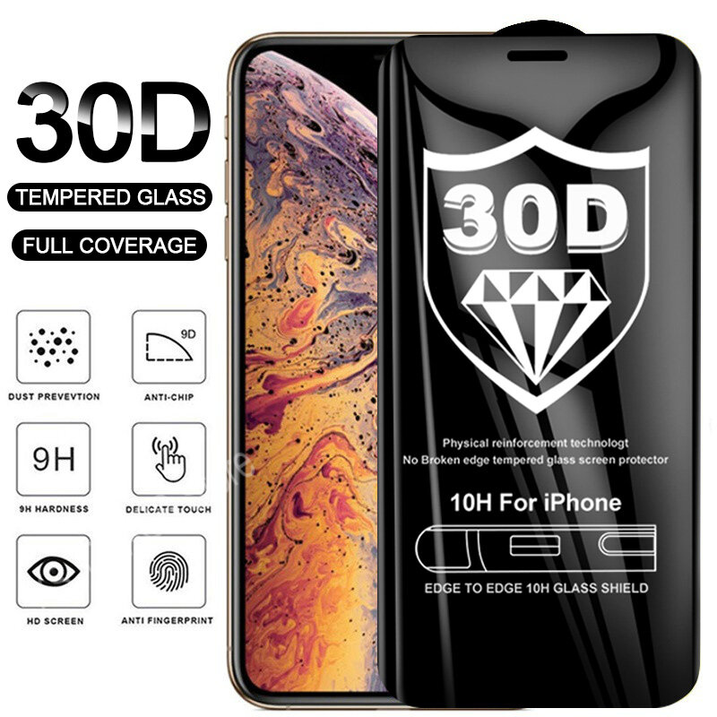 30D Full Cover Có Kính Cường Lực Dành Cho iPhone X XR 11 12 PRO MAX Kính Cường Lực Trên iPhone 7 8 SE 2020 Tấm Bảo Vệ Màn Hình Viền Cong