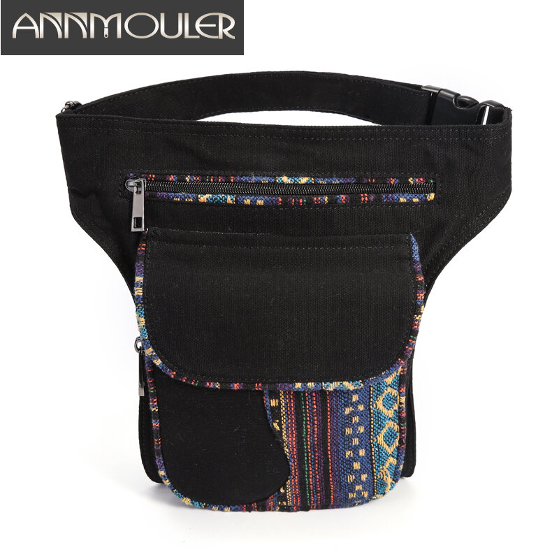 Annmouler-bolsa de cintura feminina, estilo boêmio, pochete, quadril, patchwork, bolsos de telefone, alta capacidade, bolsa para perna