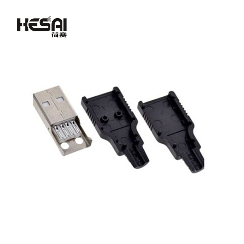 A 타입 수 USB 4 핀 플러그 소켓 커넥터, 블랙 플라스틱 커버 어댑터 연결, USB 2.0 DIY 키트, 1 세트, 5 세트, 10 세트