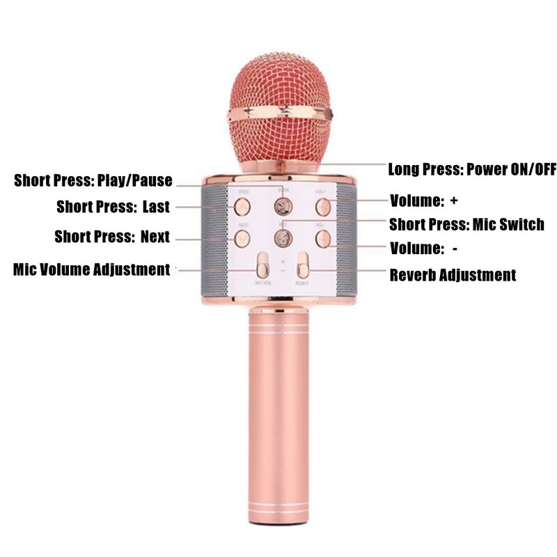 WS 858 Wireless Microphone Professional Condenser Karaoke Mic Speaker Bluetooth Wireless Microphone Radio Studio Recording Mic