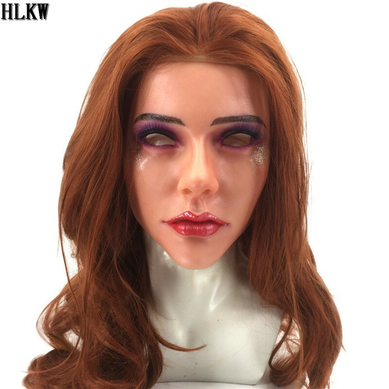 Máscara facial de silicona suave rubia sexi máscara de cabeza femenina realista hecha a mano para disfraz de travesti o transgénero