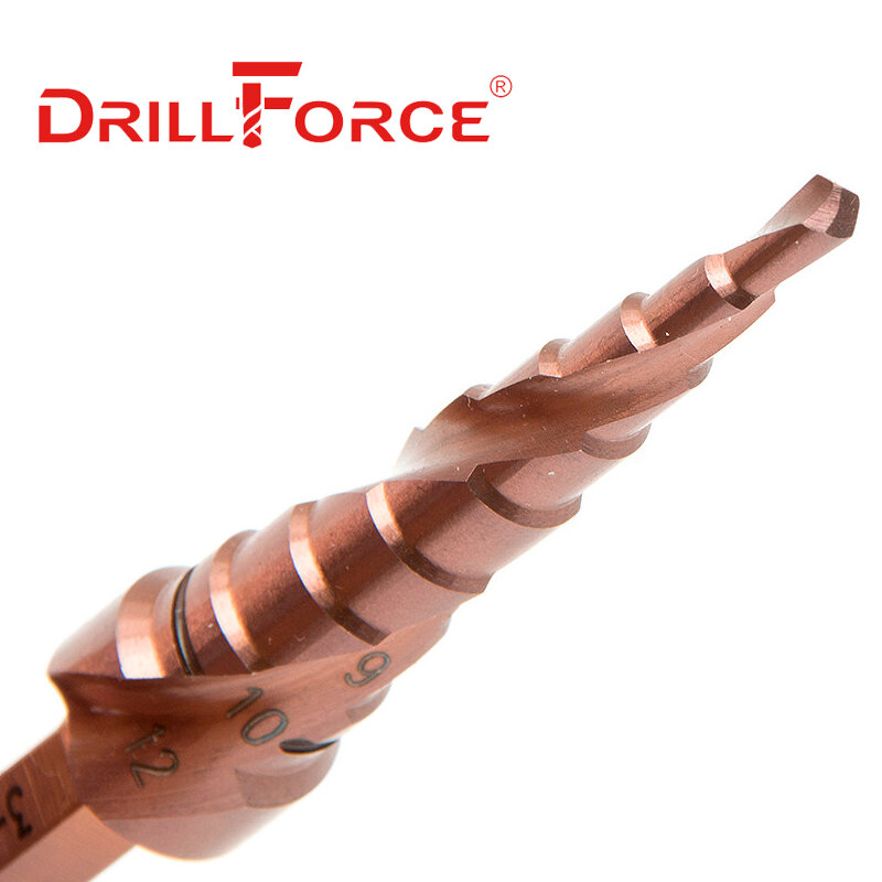 Drillforce M35 5% Cobalt Step Drill Bit HSSCO กรวยโลหะเครื่องมือตัดรู3-12/3-14/4-12/4-20/4-22/4-25/4-32/5-21/5-27/6-24มม.