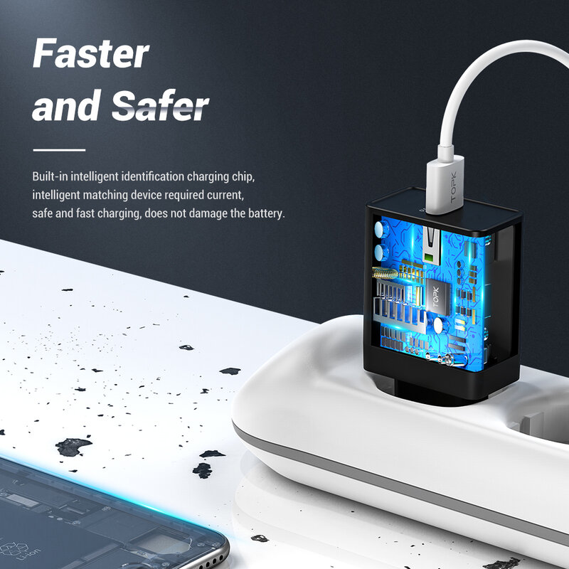 TOPK Charge rapide 3.0 chargeur de téléphone portable 18W chargeur USB rapide prise ue mur USB chargeur adaptateur pour iPhone Samsung Xiaomi LG
