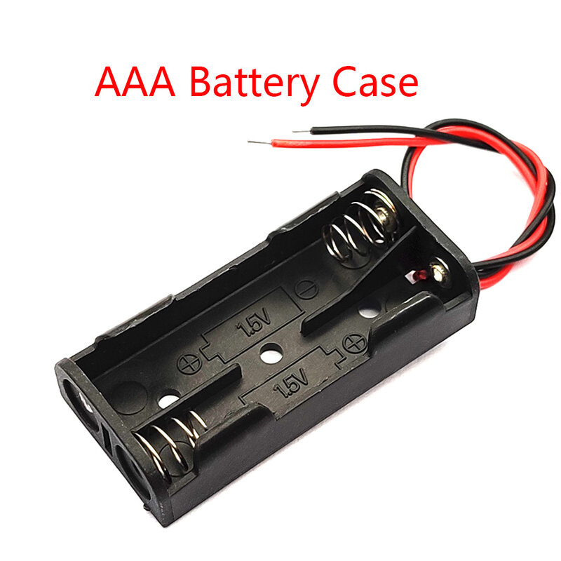 Caja de soporte de batería AAA, 2X1,5 V, con cables, 2 ranuras, plástico negro, 1 ud.