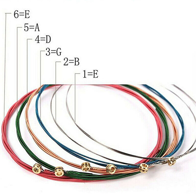 6ชิ้น/เซ็ตอะคูสติกกีตาร์ Strings สายรุ้งสีสันกีตาร์ Strings E-A สำหรับกีต้าร์อะคูสติกคลาสสิกกีตาร์ชิ้นส่วนหลายสี