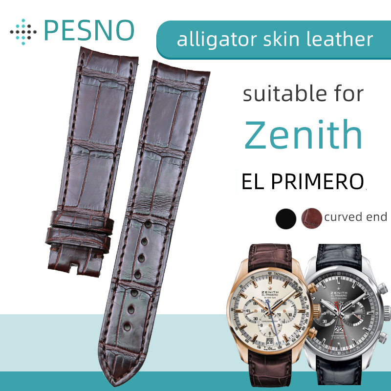 PESNO Compatible for Zenith EL PRIMERO Genuine Crocodile Leather Watch Straps Men Watch Band Accessories Curved End