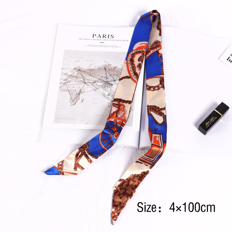 Новый маленький шарф с цветочным принтом для женщин, Сумка с ручками, ленты, брендовый модный головной шарф, маленькие длинные узкие шарфы, оптовая продажа, повязки на голову