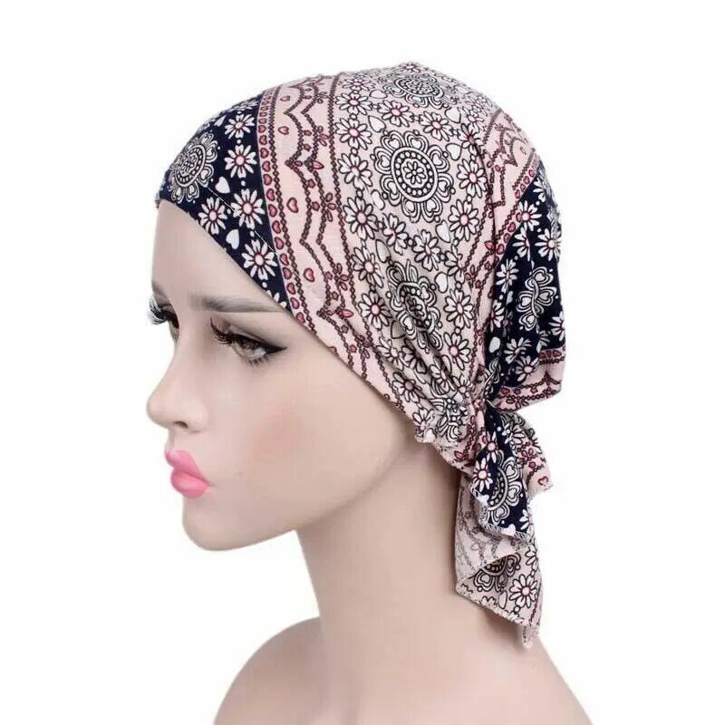 2024 neue Mode Frauen Blume muslimische Rüschen Krebs Chemo Hut Mütze Schal Turban Kopf Wickel kappe gedruckt Kopf bedeckung Dame Hüte neu