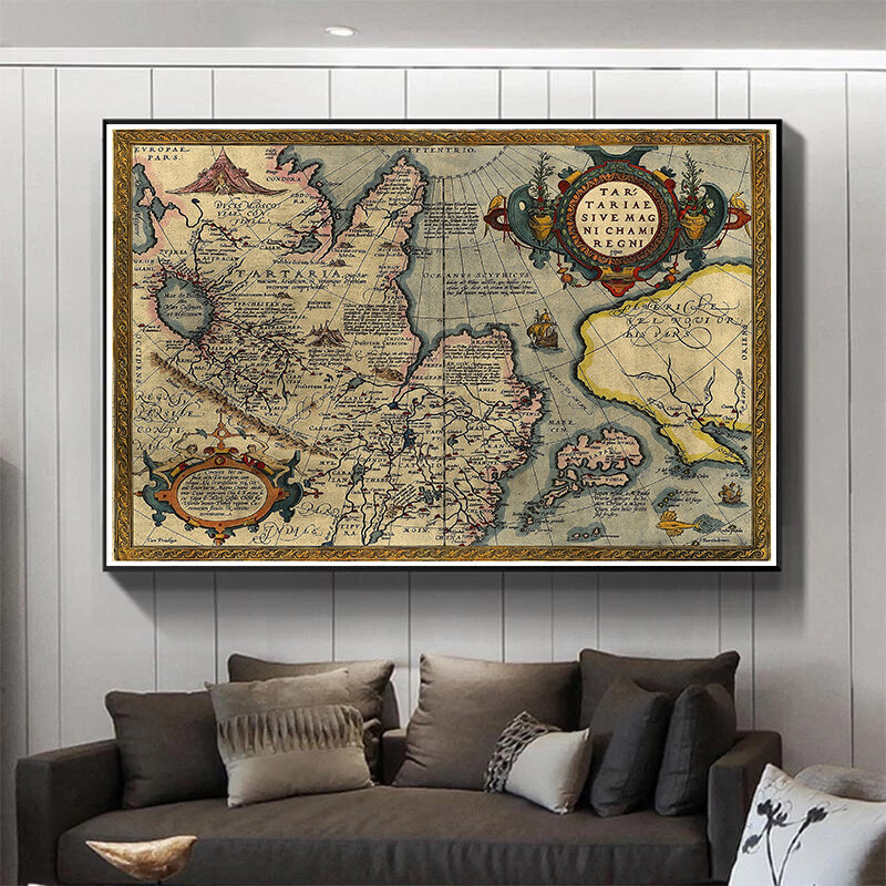 225*150 Cm Peta Dunia Antik Non-tenun Lukisan Kanvas Retro Dinding Seni Poster Kartu Dekoratif Ruang Tamu Dekorasi Rumah