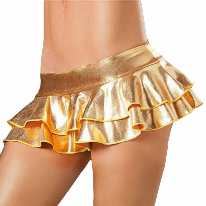Sexy Womens Metallic Shiny Bodycon Micro Mini Dress Party Clubwear Short Skirt