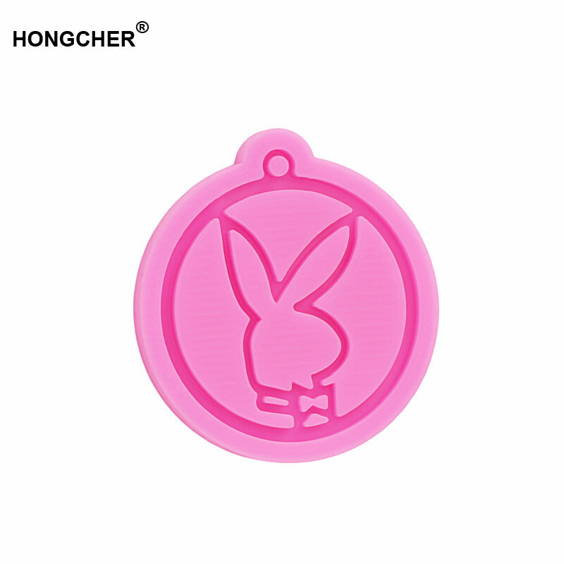 New Shiny Rabbit head bowknot hollow round silicone mold, DIY handmade polymer clay molds for jewelry, keychain, necklace.