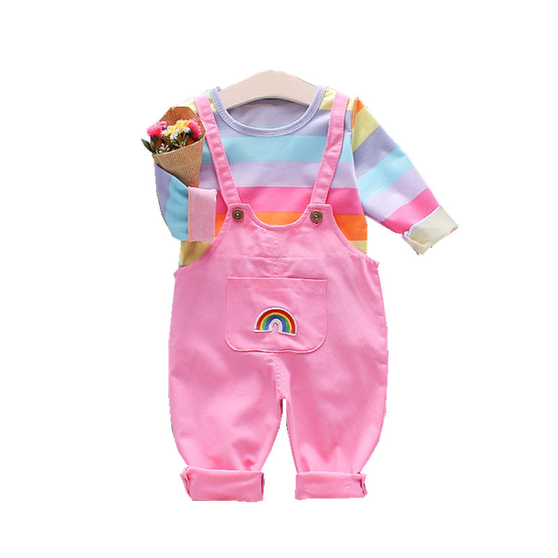 Children Spring Autumn Baby Boys Girls Clothes Stripe Shirts Bib Pants 2Pcs/sets Kids Fashion Toddler Casual Clothing Tracksuits