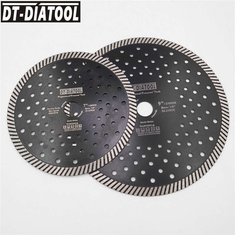 DT-DIATOOL 2 Buah/Pk Pisau Gergaji Melingkar Cakram Pemotong Multi Lubang Turbo Sempit Berlian untuk Marmer Granit Dia 180Mm + 230Mm