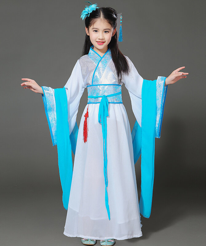 Vestido hanfu tradicional chinês, roupa infantil de dança folclórica chinesa para meninas