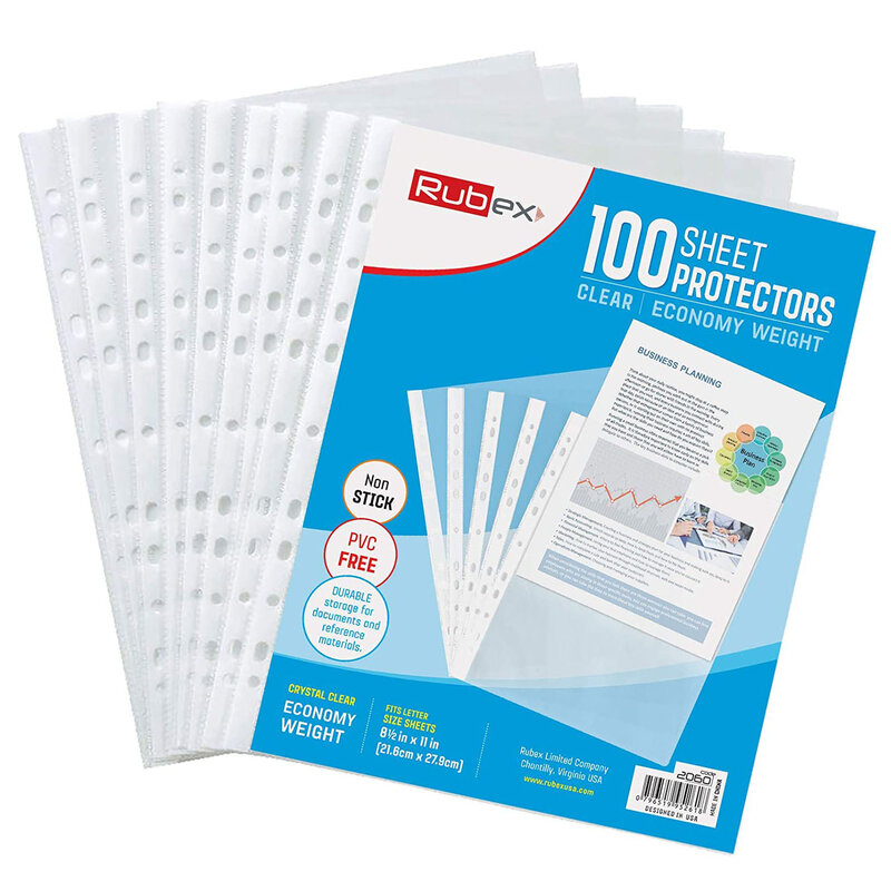 Protectores de láminas transparentes de 11 agujeros, hojas de 8,5x11 pulgadas, 9,25x11,25 pulgadas, seguridad de archivo para documentos y fotos (100 hojas)
