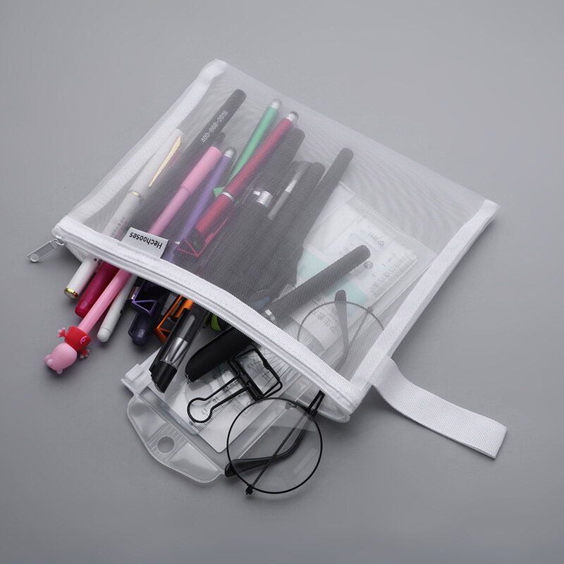 A5  Thick Nylon Mesh 2-layer Zipper Storage Bag Transparent Pocket File Bag Creative Folder School Office Stationery Kawaii