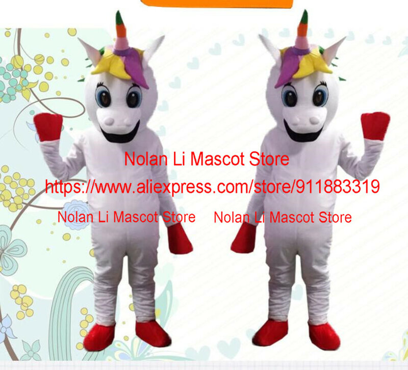 Hot Sale Unicorn Mascot Costume Cartoon Anime Pink White Rainbow Magic Catwalk Stage Promotion Birthday Party Gift 1044