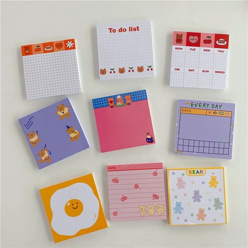 50 Sheets Cute Bear Note Paper Purple Pink Memo Pad Creative Message Day Week Planner Sticker School Office Stationery Supply