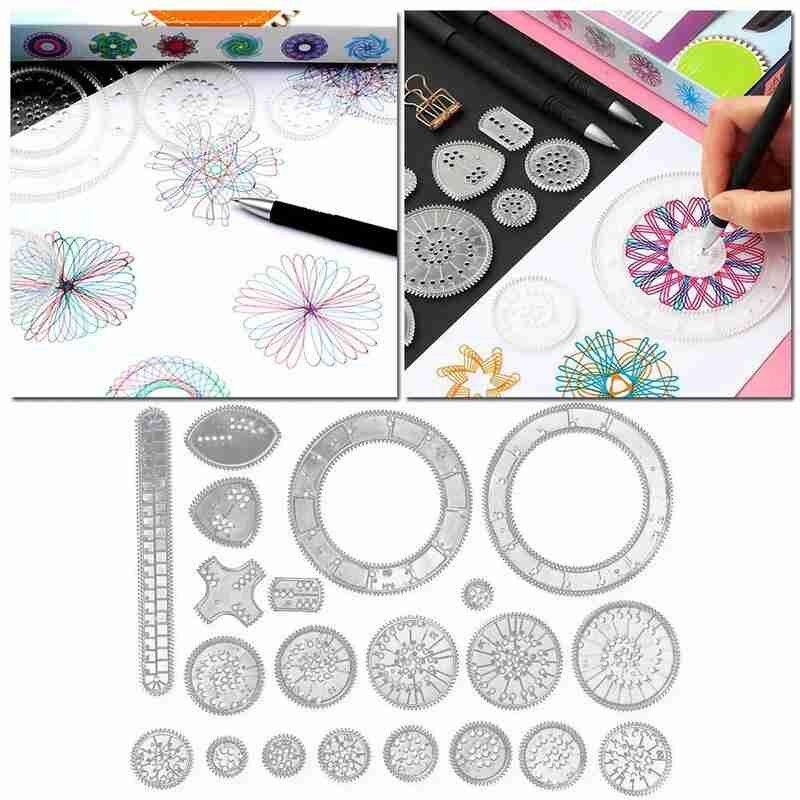 Berbagai Gambar Alat Berongga Kaleidoskopik Set Multi-fungsi Menggambar Bunga Penggaris Anak-anak Siswa Penguasa Kit
