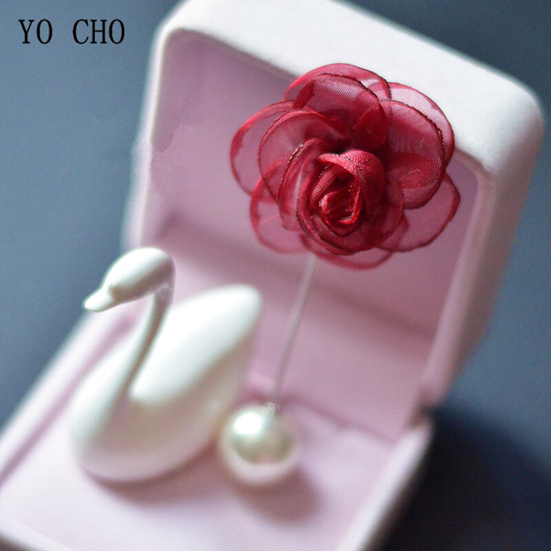 YO CHO Boutonniere Artificial Silk Rose Flower Groom Wedding Meeting Party Boutonniere Personal Corsage Decor Men Pin Buttonhole