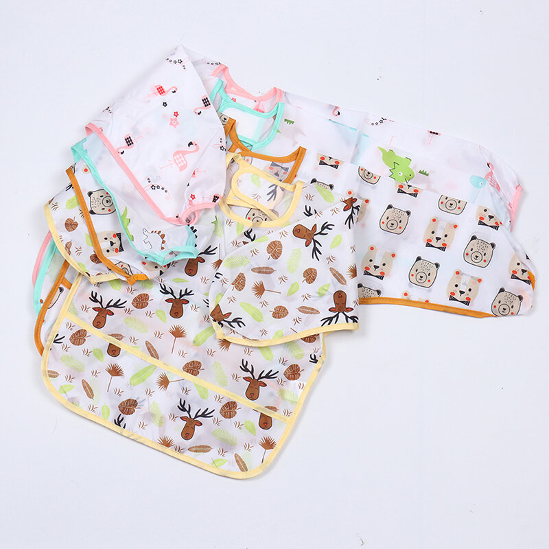 Babero de manga larga para bebé y niño pequeño, babero de alimentación impermeable, delantal con bolsillo