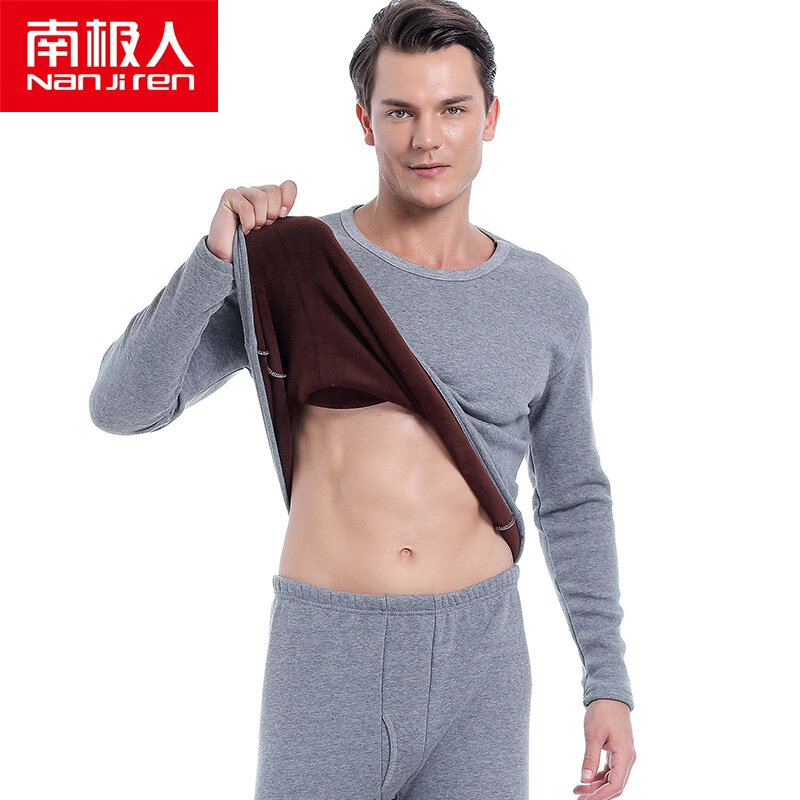 NANJIREN-Ensemble de sous-vêtements thermiques pour hommes, gris, chaud, décontracté, taille haute, longs caleçons, vieux, pyjamas, 7XL