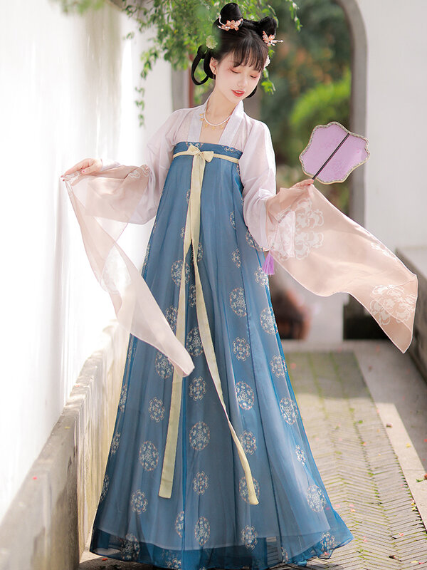 Setelan Tradisional Tiongkok Gaun Putri Dinasti Tang Kuno Pakaian Cosplay Peri Elegan Wanita Pakaian Tari Rakyat